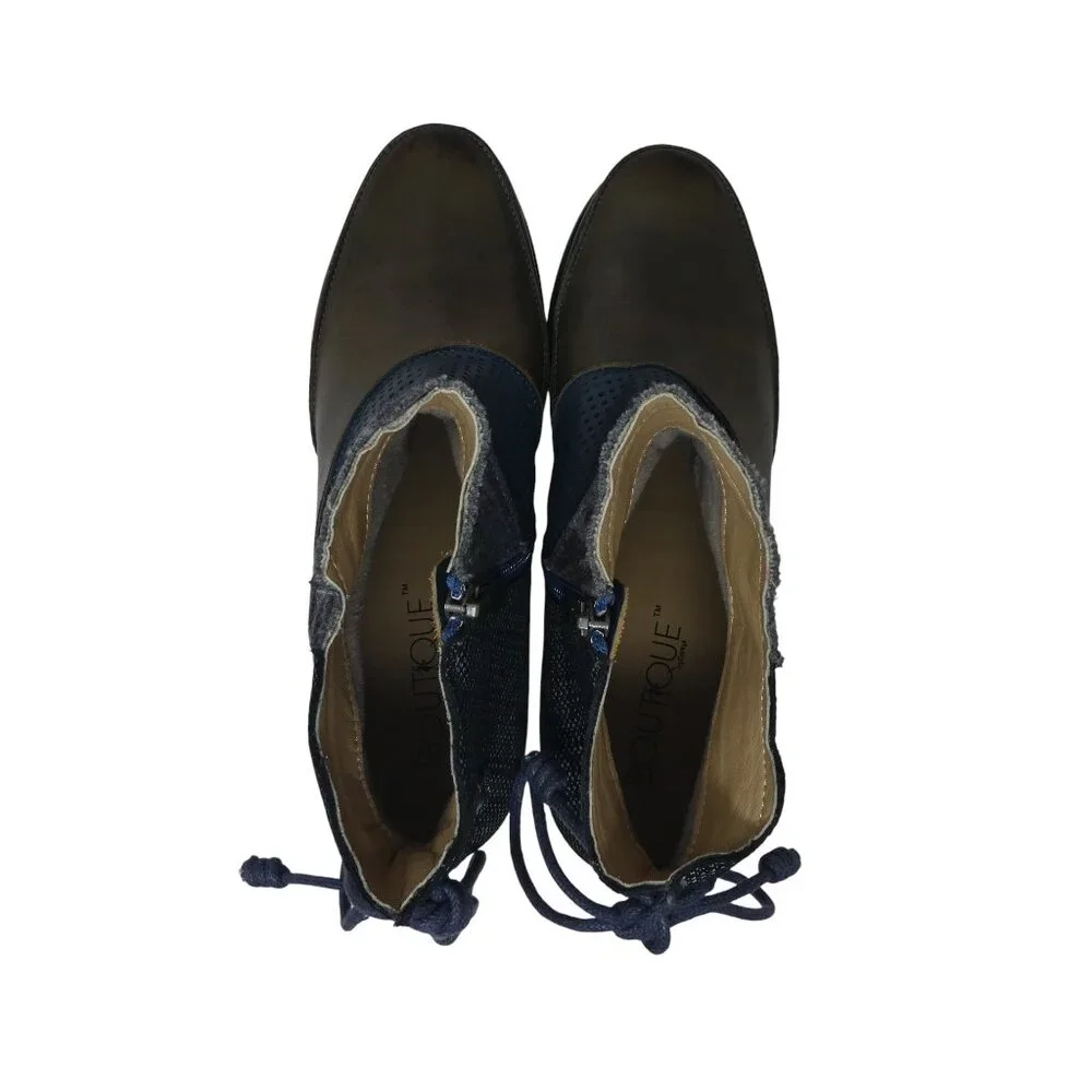 Boutique by‎ Corkys Shale Blue Brown Leather Heeled Ankle Boots Womens 8